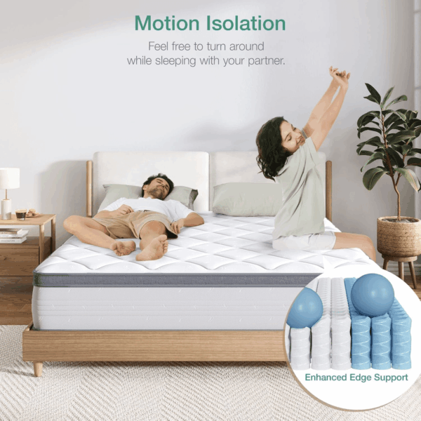 King Mattress, 12 Inch Hybrid Mattress King with Comfort Foam, Innerspring Pillow Top King Mattress in a Box, King Size Mattress for Pressure & Pain Relief, Soft Feel but Supportive - Image 4