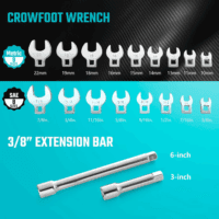 3/8" Drive Crowfoot Wrench Set with 2 Extension Bars, SAE & Metric, 19-Piece, 10-22Mm & 3/8"-7/8", CR-V Steel, with EVA Foam Tool Organizer - Image 3