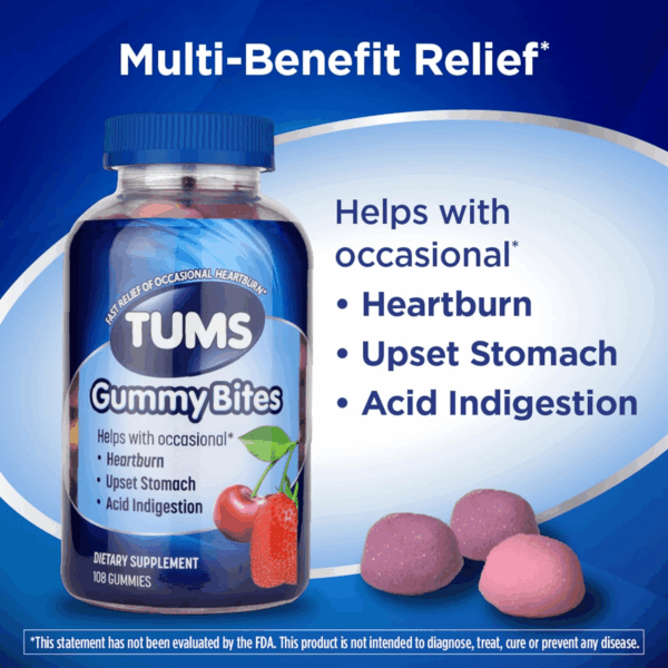 Gummy Bites Dietary Supplement for Occasional Heartburn Relief, Upset Stomach and Acid Indigestion, Great for a Summer BBQ - Cherry Berry Burst - 108 Count - Image 2