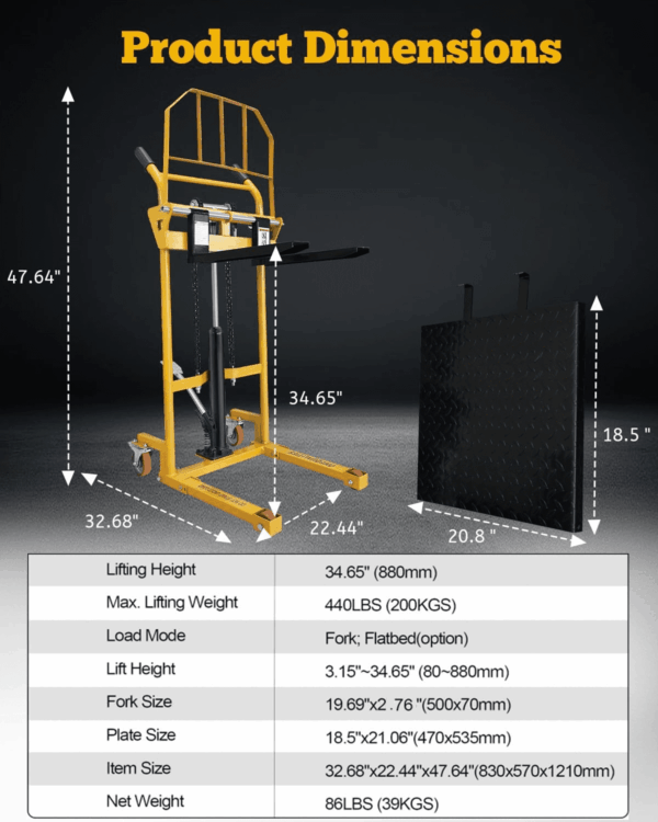 Foldable Hydraulic Material Lift, Pallet Jack Table Cart, 440Lbs Capacity, 35" Lift, Swivel Wheels - Image 6