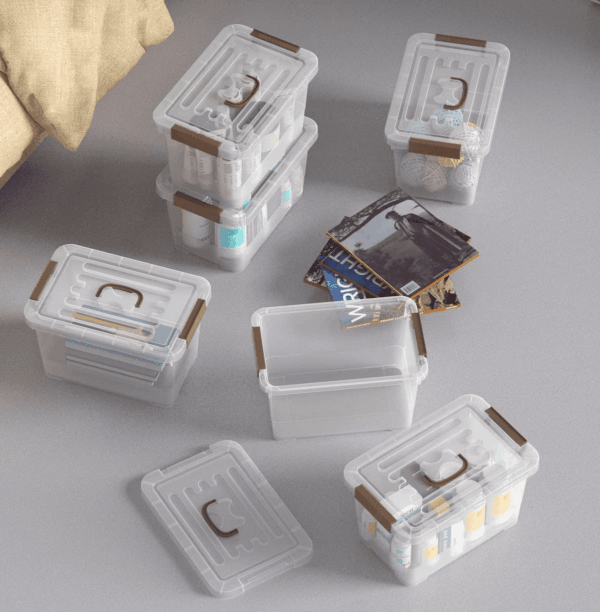 6-Pack Clear 7 Quart Storage Latch Box/Bins, Plastic Stackable Latching Box with Brown Handle and Lid, Multi-Purpose, 7 Litre - Image 6
