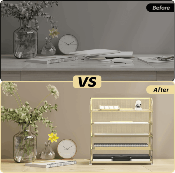 5 Trays Paper Organizer Letter Tray with Handle-Mesh Desk File Organizer, Paper Sorter Desk Organizer for Office, Home or School (Golden) - Image 6