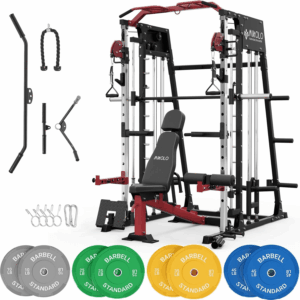 Smith Machine, 2200Lbs Squat Rack with Lat-Pull down System & Cable Crossover Machine, Training Equipment with Leg Hold-Down Attachment, Garage & Home Gym Package