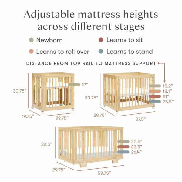 Yuzu 8-In-1 Convertible All-Stages Crib - Conversion Kits for Bassinet, Midi Baby Crib to Toddler Bed, Daybed, Full-Size Crib & Baby Bed - Portable & Adjustable - GREENGUARD Gold Certified - Image 3
