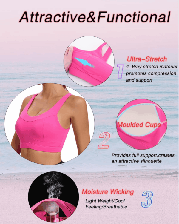High Impact Sports Bras for Women,Racerback Running Bra Workout Crop Tank Tops Longline Sports Bra Push Up - Image 5