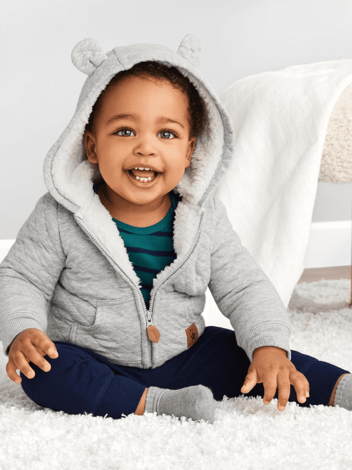 Baby Hooded Sweater Jacket with Sherpa Lining - Image 4