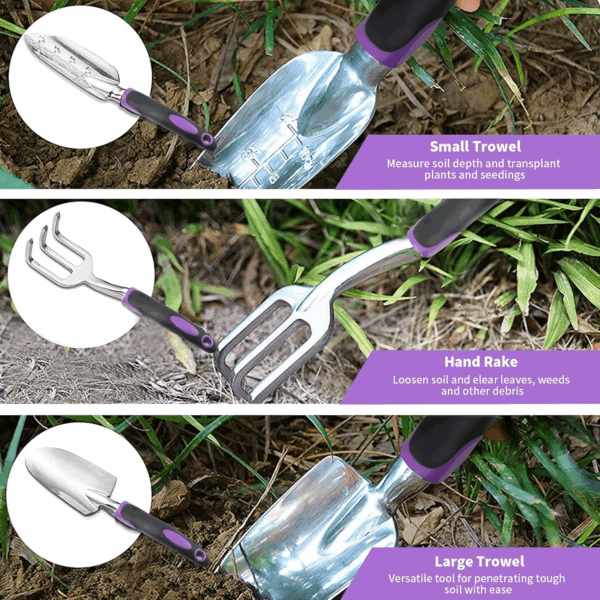 Gardening Tool Set - 11 Piece Aluminum Alloy Steel Hand Tool Starter Kit with Garden Bag, Outdoor Tool, Heavy Duty Gardening Work Set, Gardening Tools Gift for Women and Men - Image 2