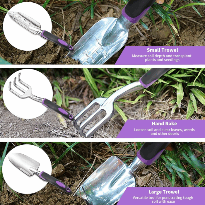 Gardening Tool Set - 11 Piece Aluminum Alloy Steel Hand Tool Starter Kit with Garden Bag, Outdoor Tool, Heavy Duty Gardening Work Set, Gardening Tools Gift for Women and Men - Image 2