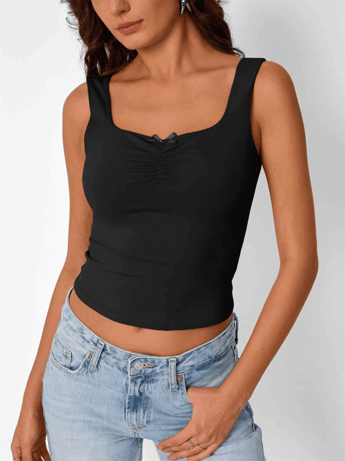 Going Out Tops for Women Y2K Summer Teen Girls Cute Crop Tank Top Square Neck Basci Bow Clothes 2025 Camisole - Image 2