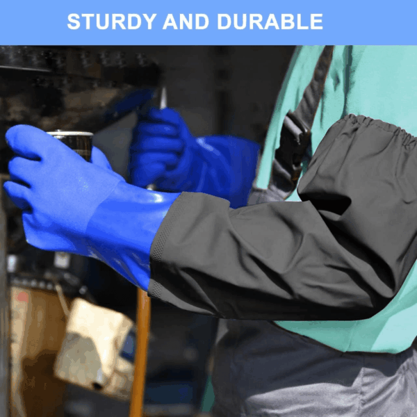 PVC Chemical Resistant , Long Rubber, Heavy Duty Waterproof Gloves for Chemical and Acid Work, 25 Inches, Large-(Blue) - Image 5