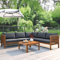 Outdoor Acacia Wood Sectional Sofa Set with Coffee Table and Removable Cushion, Wood Structure Furniture Set, Patio Conversation Set, Water-Resistant, UV Protected, Strong Metal Accessories, Grey - Image 5