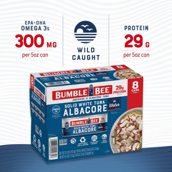 Solid White Albacore Tuna in Water, 5 Oz Can (Pack of 8) - Wild Caught Tuna - 29G Protein per Serving, High in Omega-3S - Non-Gmo Project Verified, Gluten Free, Kosher - Image 2
