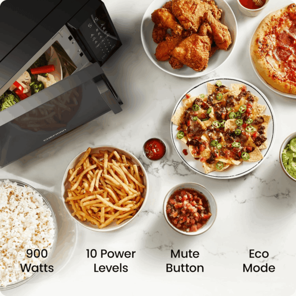 Countertop Microwave Oven 0.9 Cu. Ft., 900 Watts with 10 Power Levels, 6 Cooking Presets with One-Touch Express Cook, Eco Mode, Child Safety Lock, & Mute Button - Black - Image 2