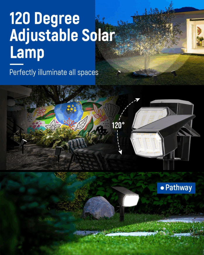 Solar Spot Lights Outdoor 63 LED 3 Lighting,Waterproof IP65 Modes Spotlights for outside House Yard Garden Landscape Lights 4 Pack (Natural Lihgt) - Image 4