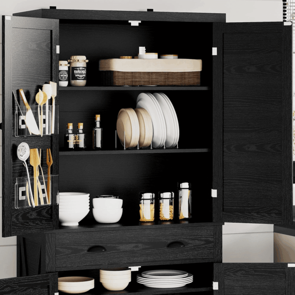 Kitchen Pantry Storage Cabinet 72.6" H, with Barn Doors, Drawer, 4 Adjustable Shelves, Freestanding Cupboard for Dining Room Living Room, Laundry, Black - Image 5