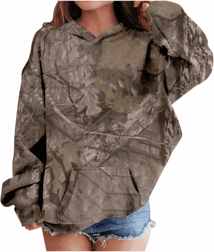 Camo Hoodies for Teen Girls Cute Sweatshirt Maple Leaf Print Oversized Fleece Sweatshirts Pullover Tops with Pocket - Image 6