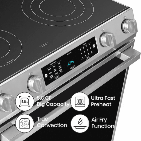 30-In Glass Top 5 Burners 5.8-Cu Ft Air Fry Convection Oven Slide-In Electric Range Stainless Steel ) - Image 3