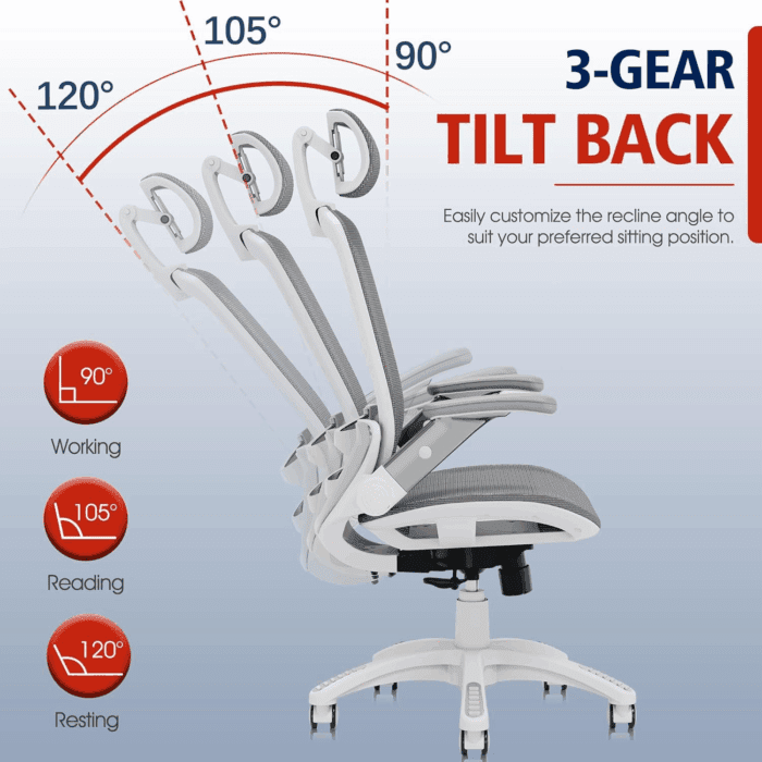 Ergonomic Office Chair, High Back Home Desk Chair with Headrest, Flip-Up Arms, 90-120° Tilt Lock and Wide Cushion, 400LBS Mesh Chairs for Man Woman, White Task Chair(Dark Grey,Gy01Wdg) - Image 8
