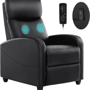 Recliner Chair for Adults, Massage PU Leather Small Recliner Home Theater Seating with Lumbar Support, Adjustable Modern Reclining Chair with Padded Seat Backrest, Living Room (Black)