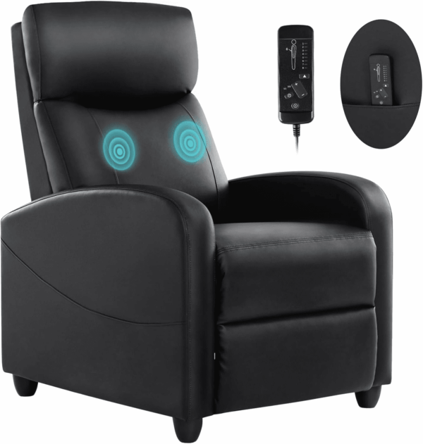 Recliner Chair for Adults, Massage PU Leather Small Recliner Home Theater Seating with Lumbar Support, Adjustable Modern Reclining Chair with Padded Seat Backrest, Living Room (Black)