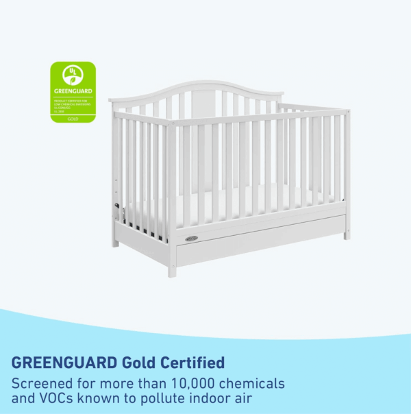 Solano 4-In-1 Convertible Crib with Drawer Combo (White) – GREENGUARD Gold Certified, Includes Full-Size Nursery Storage Drawer, Converts to Toddler Bed and Full-Size Bed - Image 4