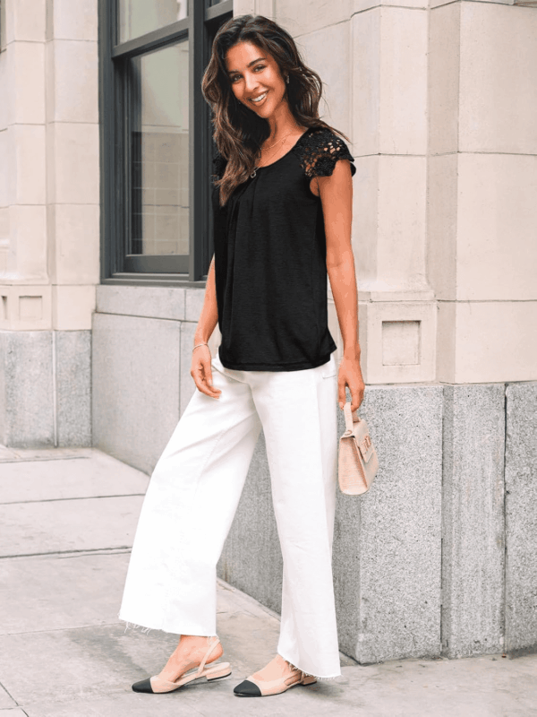 Womens Lace Tops Pleated Short Sleeve Shirts Summer Business Casual Dressy Blouses - Image 3