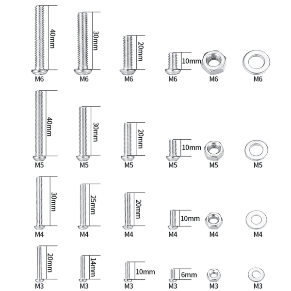 1080 Pcs Screws Bolts and Nuts Assortment Kit, Metric Machine Screws and Nuts and Flat Washers, M3/M4/M5/M6 Slotted Pan Head Hex Bolts Sets (C) - Image 2