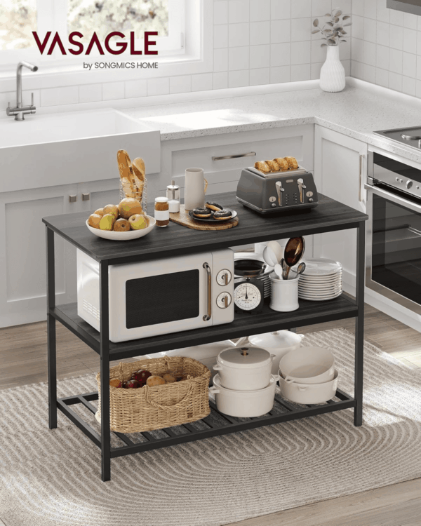 Kitchen Island with 3 Shelves, 47.2 Inches Width Kitchen Shelf with Large Worktop, Stable Steel Structure, Industrial, Easy to Assemble, Ebonised Oak and Black UKKI001B42 - Image 2
