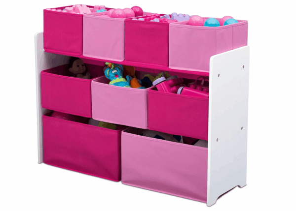 Deluxe Multi-Bin Toy Organizer with Storage Bins, White/Pink Bins - Image 8