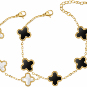 Unique 18K Gold Four Leaf Clover Bracelet for Women White Gold Lucky Link Clover Bracelets, Trendy Bracelets Set Jewelry Gifts for Women