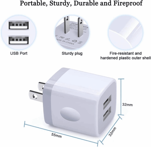 USB Wall Charger,  2Pack Dual Port 2.1Amp Fast Brick Base Adapter Charging Block Charger Cube Plug Box for Iphone 16E 16 Pro Max 15 14 13 12 11 Pro X 6 6S 7 8 Plus, Ipad, Samsung, Android - Image 3