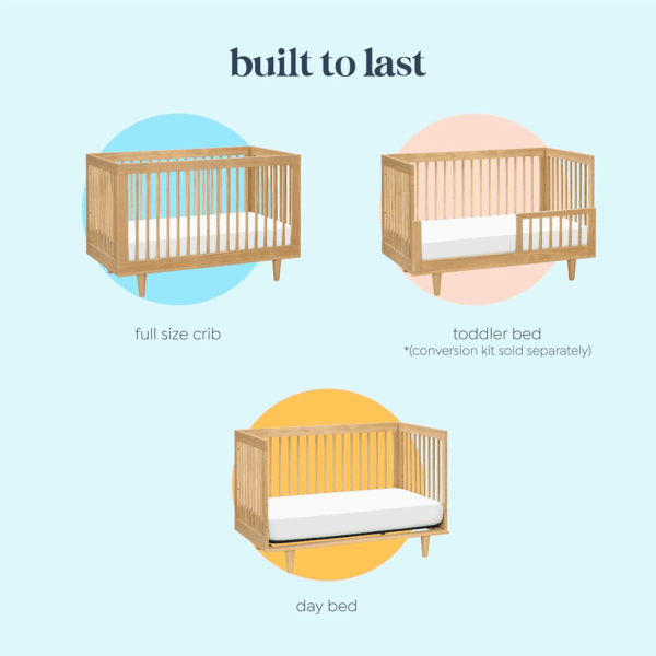 Marley 3-In-1 Convertible Baby Crib with Toddler Bed & Daybed Conversion, Durable & Easy to Assemble - GREENGUARD Gold Certified - with 4 Adjustable Mattress Heights - Honey - Image 6