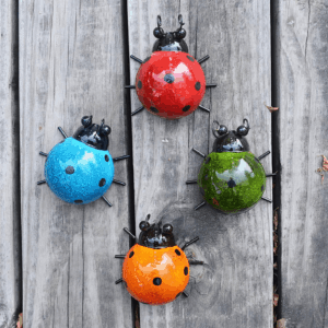 Metal Garden Wall Art Decorative Set of 4 Cute Ladybugs Outdoor Wall Sculptures