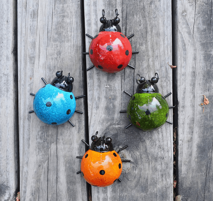 Metal Garden Wall Art Decorative Set of 4 Cute Ladybugs Outdoor Wall Sculptures