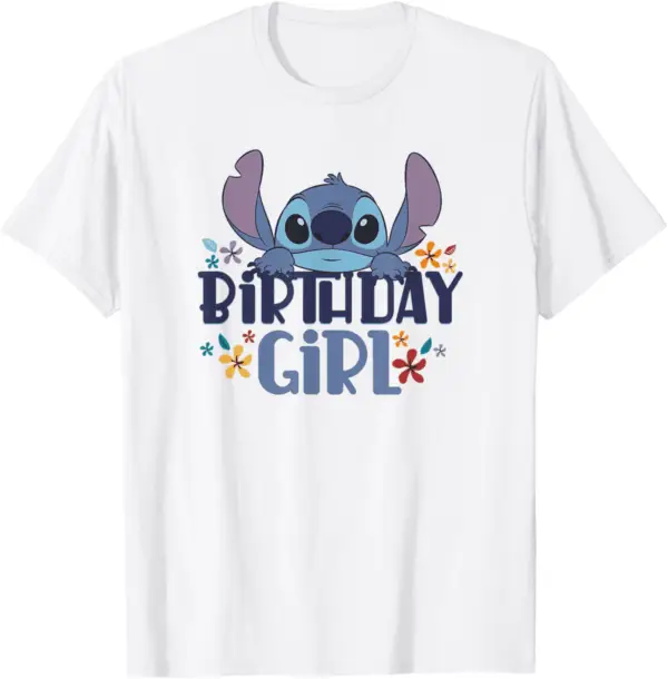 Lilo & Stitch Birthday Girl Retro Floral Logo T-Shirt
