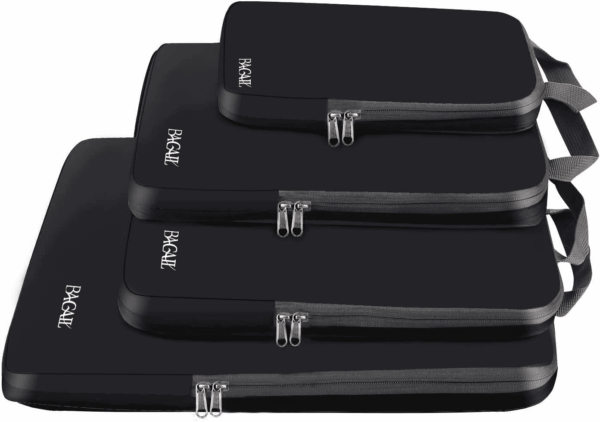 4 Set/6 Set/8 Set Compression Packing Cubes Travel Accessories Expandable Packing Organizers(Black Clothpattern 4 Set)