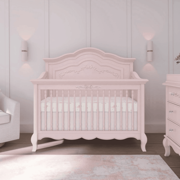 Aurora 5-In-1 Convertible Crib in Dusty Rose, Greenguard Gold Certified, Features 3 Mattress Height Settings, Sturdy and Spacious Baby Crib, Wooden Furniture - Image 2