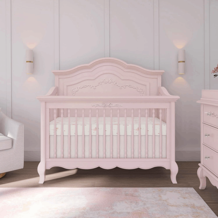 Aurora 5-In-1 Convertible Crib in Dusty Rose, Greenguard Gold Certified, Features 3 Mattress Height Settings, Sturdy and Spacious Baby Crib, Wooden Furniture - Image 2