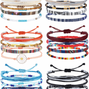 24 Pieces Waterproof String Bracelets for Women Surfer Wave Boho Bracelet Adjustable Handmade Friendship Bracelet String Ocean Beach Boho Bracelets Anklets for Women