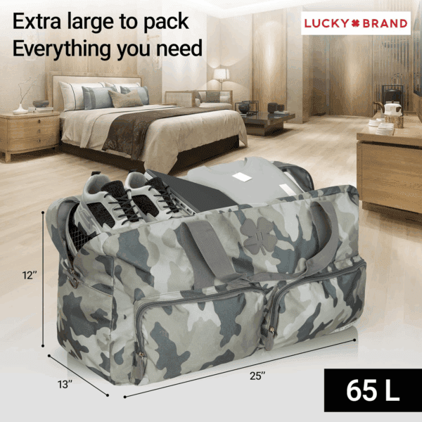 Lucky Travel Duffel Bags 65L, Gym Bag, Travel Bag & Large Duffle Bag for Men, Foldable Overnight Weekender Bags for Women & Men with Adjustable Shoulder Strap, Camo - Image 5