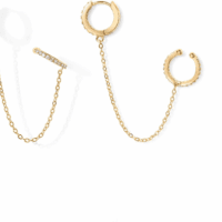 14K Gold Chain Earrings for Women | Double Piercing Dangle Chain Huggie Hoop Earrings | Cubic Zirconia Pearl Stud Ear Cuff Earrings for Women - Image 3