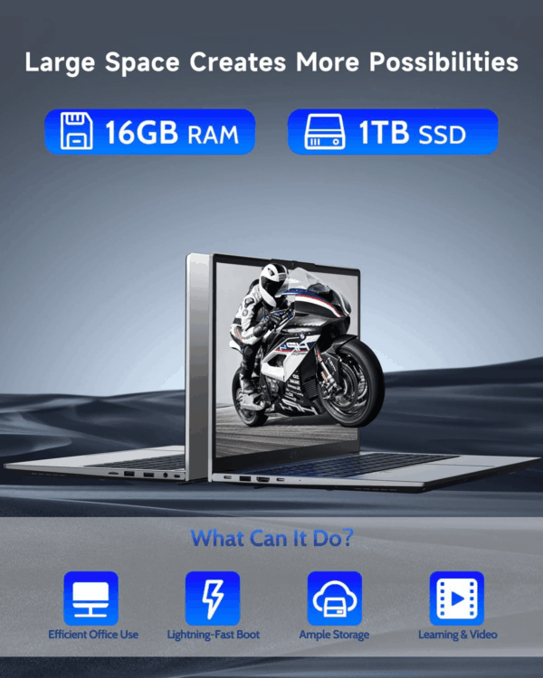 15.6 IPS Fhd-Student-Laptop, 16GB RAM 1TB SSD Backlit Keyboard Fingerprint Intel Pentium Quad-Core N100 (Beat to I3-1115G4, up to 3.4Ghz) Computer with Wifi 6 Numpad Win 11 Silver - Image 2