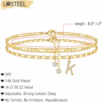 Ankle Bracelets for Women, 14K Gold Plated Dainty Layered Chain CZ Initial Anklets Set Summer Jewelry Gifts for Women - Image 2