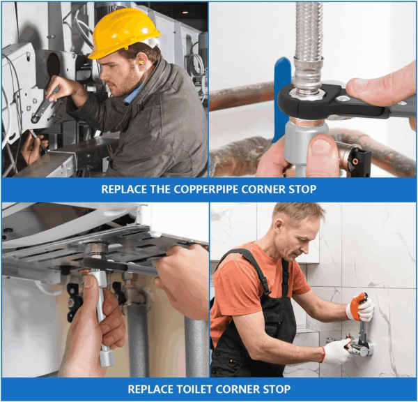 Plumbing Tools Angle Stop Wrench Kit – Adjustable Wrench Professional Plumber Wrench Tools for Installing New Compression Angle Stops and Removing Compression Rings-Silver Tool Kit - Image 6