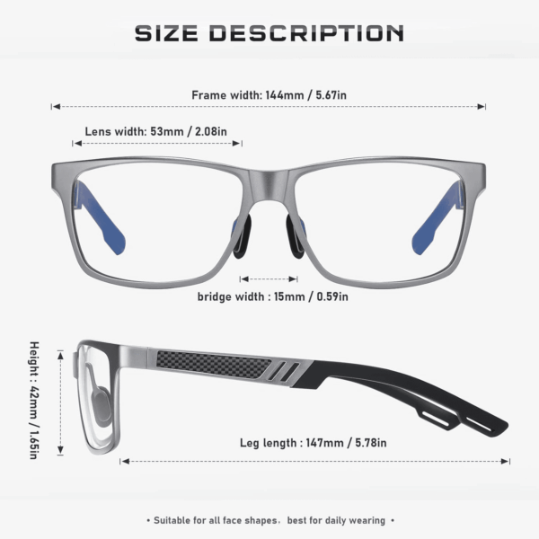 Blue-Light-Blocking-Glasses Men/Women Gaming Glasses Computer Screen Eyeglasses Metal Frame - Image 3