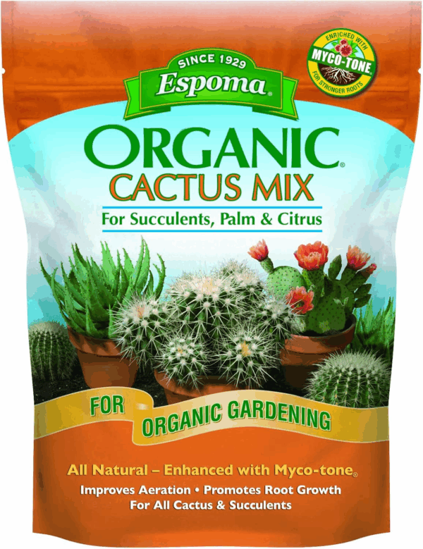 Organic Cactus Potting Soil Mix, Natural & Organic Soil for Cactus, Succulent, Palm, and Citrus Grown in Containers Both Indoors and Outdoors, 4 Qt, Pack of 1