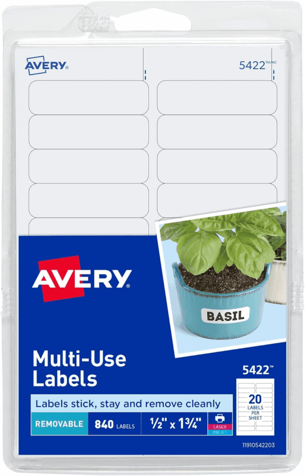 Self-Adhesive Removable Labels, 0.5 X 1.75 Inches, 840 per Pack, White Label Stickers (05422)