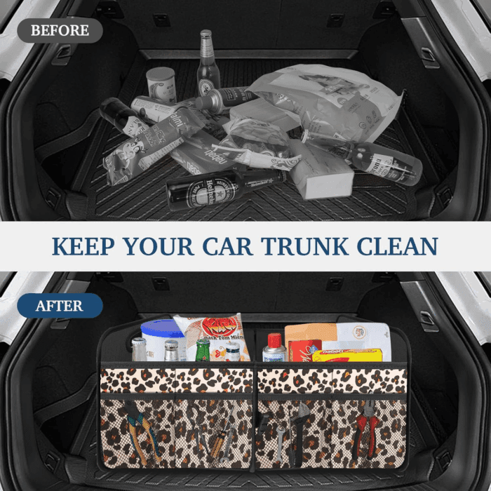 Car Trunk Organizer, Car Storage Organizer with Large Capacity Waterproof Collapsible Trunk Organizer for Car Suv/Jeep/Sedan (Leopard Print, Standard) - Image 5