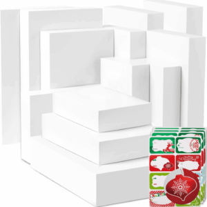 12 White Gift Wrap Boxes with Lids for Wrapping Large Clothes and 80 Count Foil Christmas Tag Stickers (Assorted Size for Wrapping Robes, Sweater, Coat, Shirts and Clothes Xmas Holiday Present)