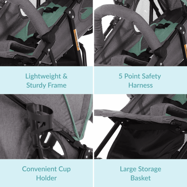 Vista Moonwalk Baby Stroller in Mint, Lightweight Infant Stroller with Compact Fold, Multi-Position Recline Umbrella Stroller with Canopy, Extra Large Storage and Cup Holder - Image 5